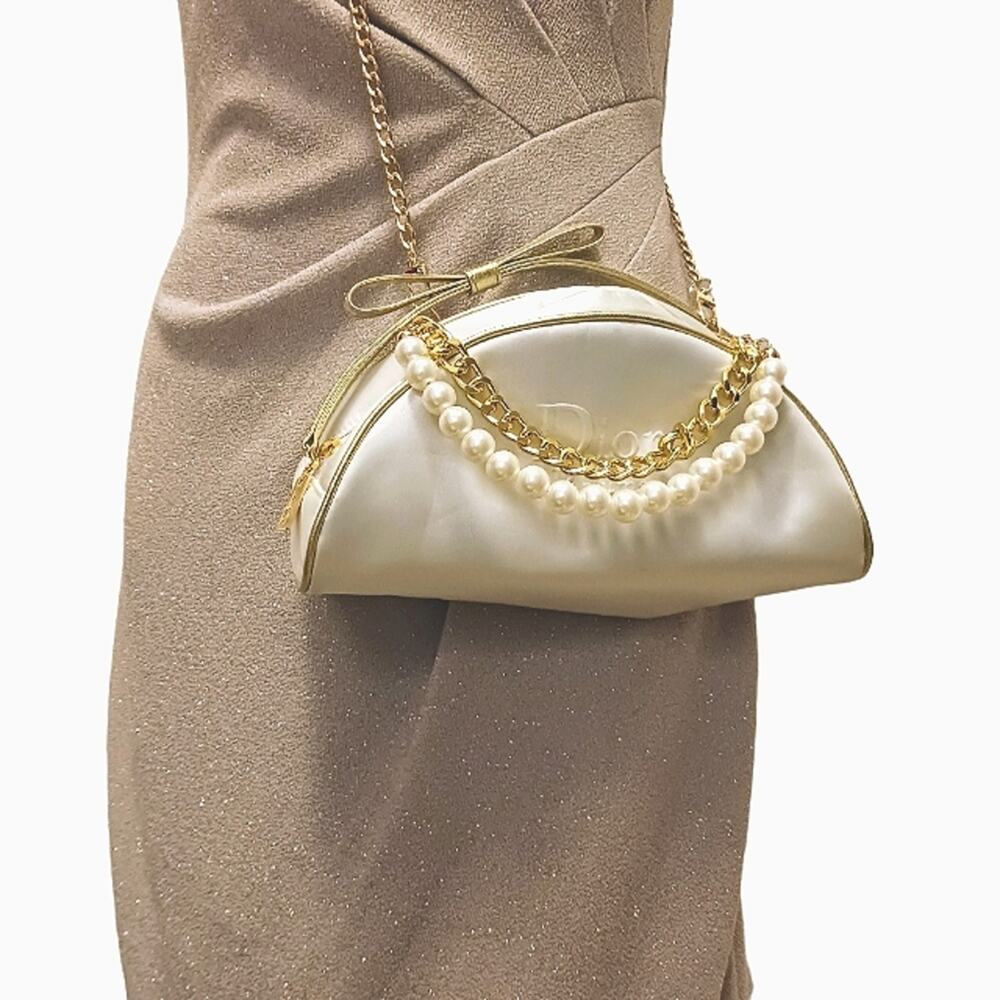 Dior Crossbody Bag WHITE CRESENT Bag PEARLS STRAND converted CD Cosmetic Wedding - Picture 2 of 16